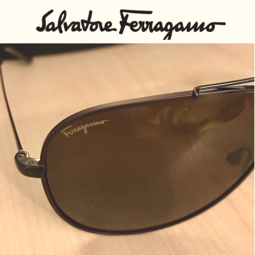 Men’s SALVATORE FERRAGAMO aviator sunglasses BRAND NEW with case brown lenses